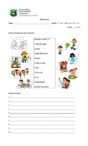 English Worksheet: 6TH GRADE PRESENT CONTINUOUS CAN CANT TEST