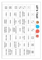 English Worksheet: LETS TALK - ICE BREAKER