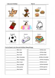 English Worksheet: Likes and Dislikes worksheet