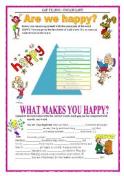 English Worksheet: GAP FILLING - HAPPY - READING