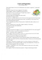 English Worksheet: Fruits and Vegetables Story 