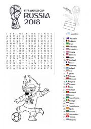 English Worksheet: Wordsearch World Cup Russia 2018 