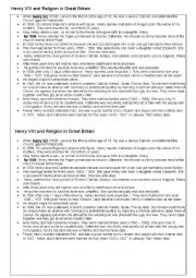 English Worksheet: Religion in Great Britain and Henry VIII