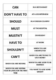 English Worksheet: Modals speaking cards