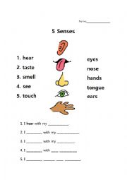 English Worksheet: 5 Senses Writing Worksheet - Fully Editable