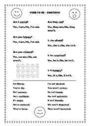 English Worksheet: Expressing Emotions with verb TO BE