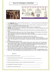 English Worksheet: Religion in Great Britain and Henry VIII