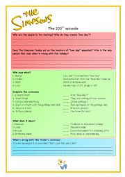 English Worksheet: The Simpsons 200th episode video worksheet