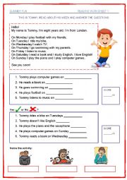 English Worksheet: Summer Fun - Reading 1