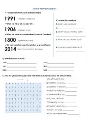 English Worksheet: Years puzzle and pronunciation