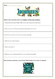 English Worksheet: Hobbies and free-time activities questionnaire