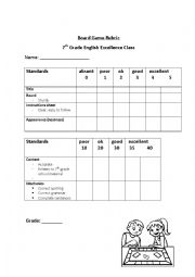 English Worksheet: Board Game Rubric for grading 