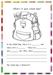 English Worksheet: whats in your school bag?