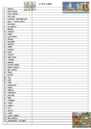 English Worksheet: City places (vocabulary list)