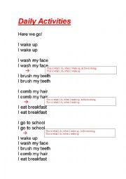 Daily activities worksheet for youtube song