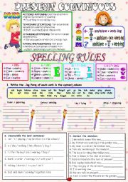 English Worksheet: PRESENT CONTINUOUS SPELLING RULES