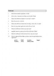 English Worksheet: food quiz