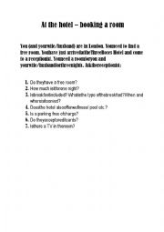 English Worksheet: At the hotel - speaking activity