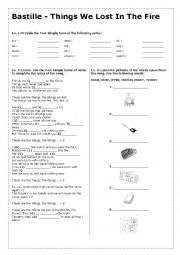 English Worksheet: Past Simple - song worksheet Things we lost in the fire