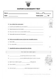 English Worksheet: Test history and geography
