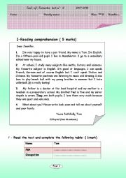 English Worksheet: END O SEMESTER TEST 2  7TH FORM