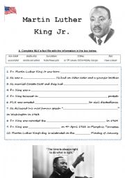 English Worksheet: Martin Luther King Jr. gap-filling