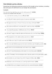 English Worksheet: Too/enough and the infinitive - transformations
