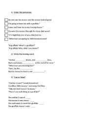 English Worksheet: The Gruffalo reading comprehension 1st part