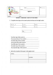 English Worksheet: SEASONS, MONTH AND DAYS OF THE WEEK