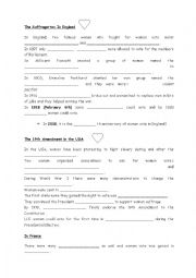 English Worksheet: Womens suffrage in the UK USA and FR