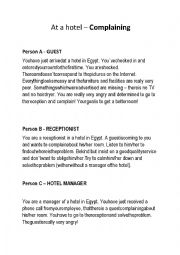 English Worksheet: At a hotel - complaining