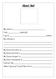 English Worksheet: About Me