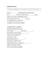 English Worksheet: The Gruffalo reading comprehension 1st part