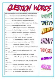 English Worksheet: QUESTION WORDS