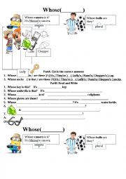 English Worksheet: whose (personal belongs)