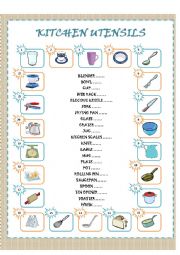 Kitchen utensils/equipment worksheets