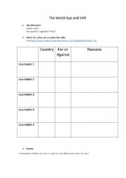 English Worksheet: World Cup and Video Assistant Referee - For or Against