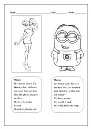English Worksheet: Describe Character to Color