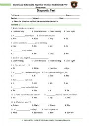 English Worksheet: Diagnostic Test EESTP PNP AMAZONAS