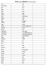 English Worksheet: Basic English Adjectives & Their Opposites