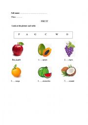 English Worksheet: FRUIT