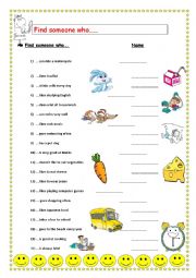 English Worksheet: Find Someone Who (present Simple)