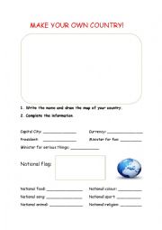 English Worksheet: Make Your Own Country