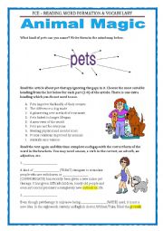 English Worksheet: FCE - WORD FORMATION. READING, VOCABULARY & WRITING - ANIMALS