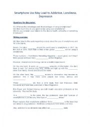 English Worksheet: Smartphone Use May Lead to Addiction, Loneliness, Depression: discussion, listening and fill-in-the blanks worksheet