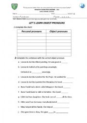 English Worksheet: object pronouns