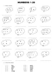 English Worksheet: NUMBERS 1-20 