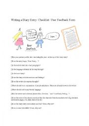 English Worksheet: Writing a diary entry - checklist / peer feedback form
