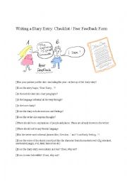 Writing a diary entry - checklist / peer feedback form