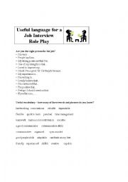 English Worksheet: Job Interview Role Play: Useful Language